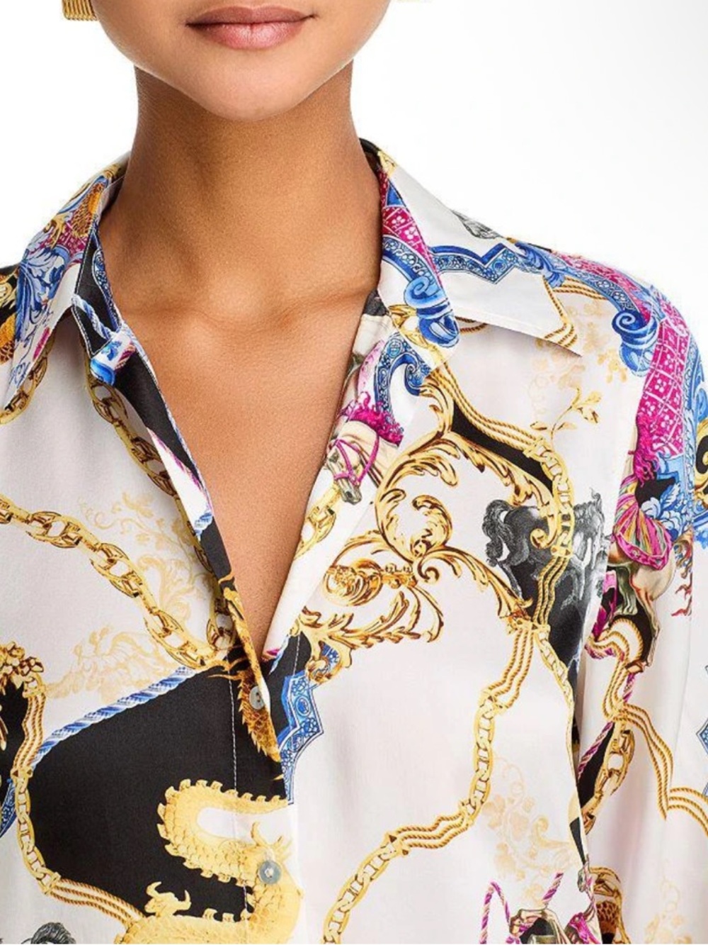 L’Agence Tyler Fantasy Long Sleeve Button Blouse in White, Black, & Renaissance - Picture 3 of 12